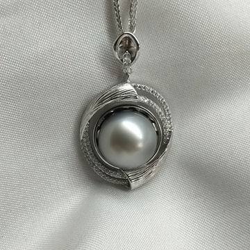 大溪地海水珍珠12-13mm灰色海水珠925银圆珍珠吊坠大气礼物