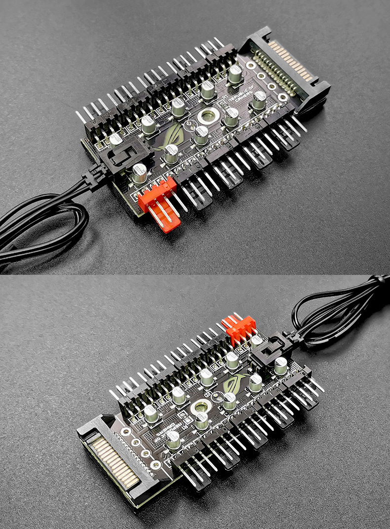 十口4针pwm温控集线器 10路cpu风扇温控分线器器sata供电延长扩展