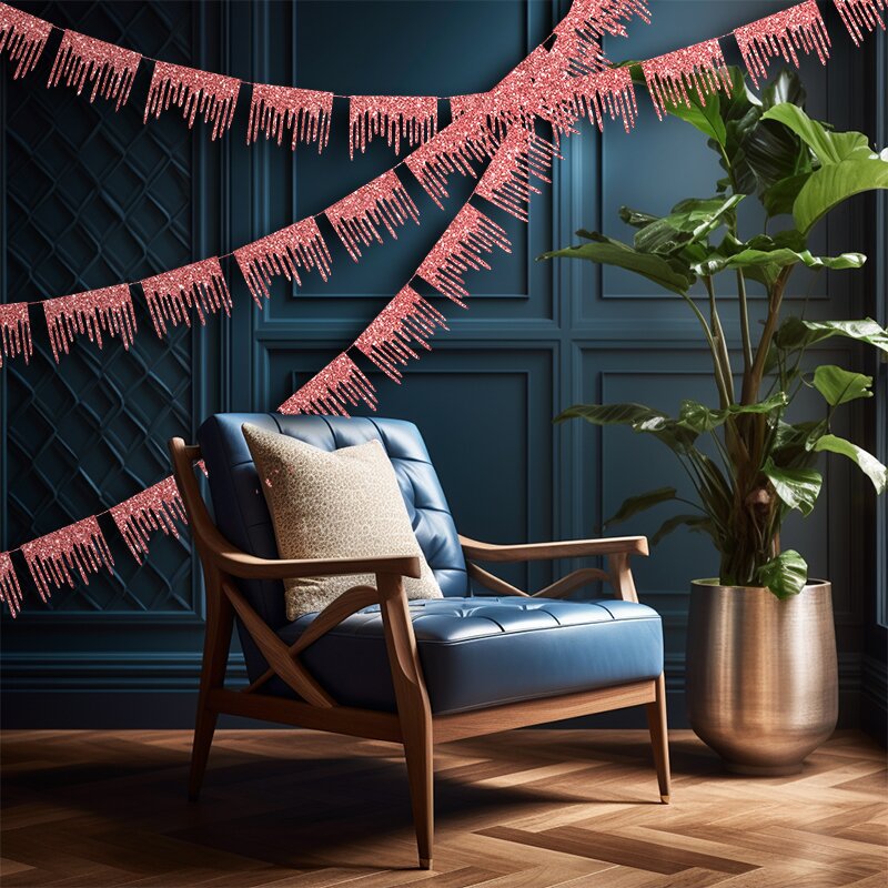 亚马逊车缝流苏玫瑰金拉花生日派对装饰拉花布置幼儿园儿童拉旗