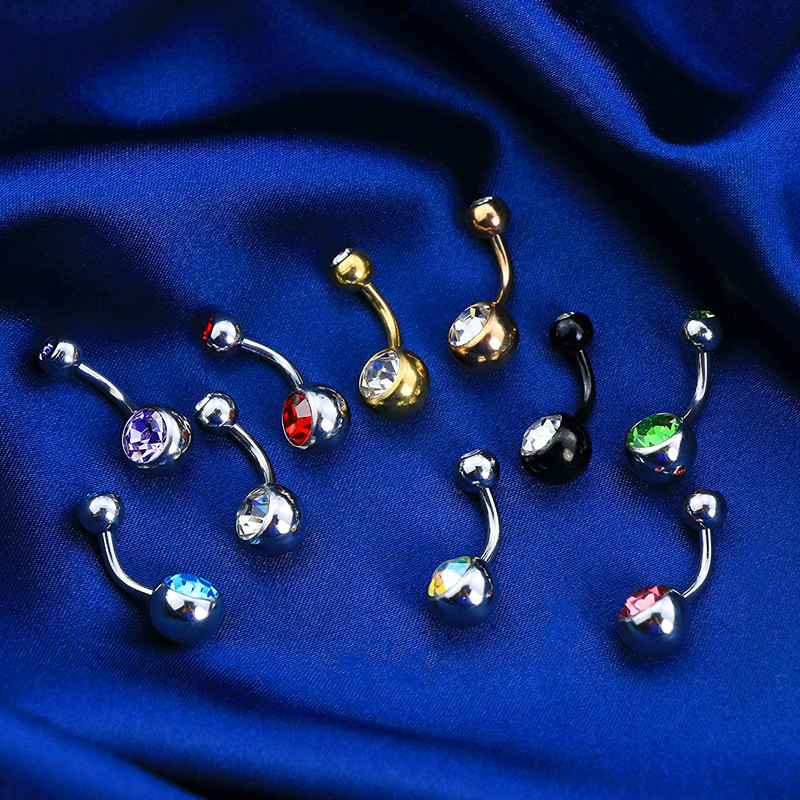 厂家直销不锈钢肚脐钉欧美双钻钛钢肚脐环彩色肚脐扣脐饰穿刺饰品