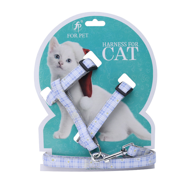 Pet Cat Pulling Rope Little Daisy Printing Anti Breaking Loose I-Shaped Cat Chest Strap Adjustable Wear Cat Rope