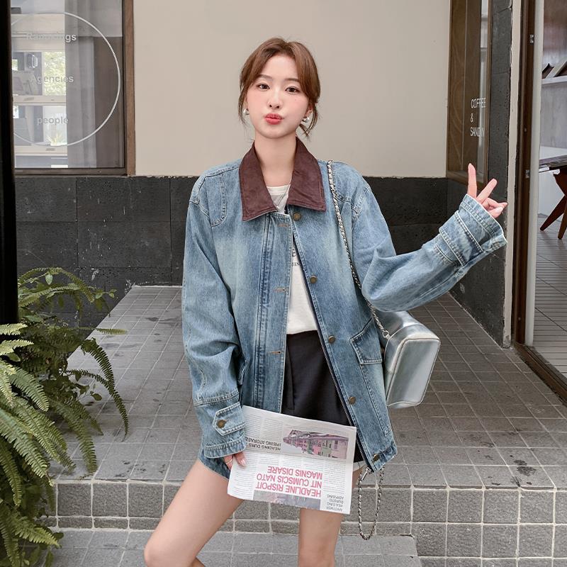 牛仔外套5800新款5816现货撞色2领77922牛仔蓝东南亚聚酯纤维