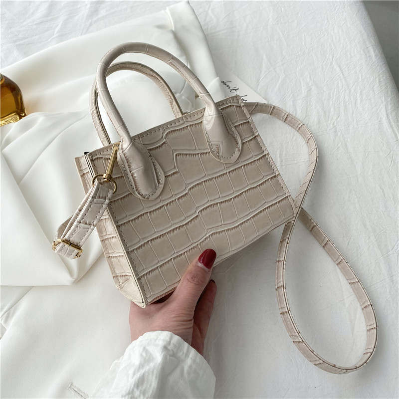 Women's Bag 2021 Spring New Fashion Textured Small Square Bag Simple and Fresh Shoulder Bag Messenger Bag Internet-Famous Tote