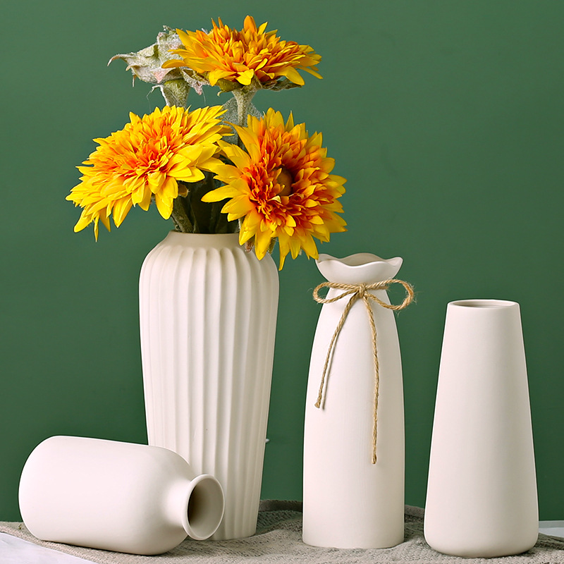 一件代发白色素烧花瓶陶瓷批发水养插干花摆件地摊货源厂家直销
