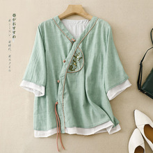 中国风复古文艺棉麻外套系带中式汉服外搭开衫上衣女夏季薄款上衣