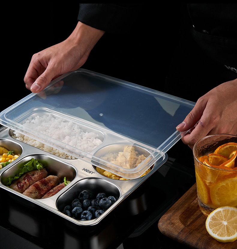 304不锈钢快餐盘成人食堂餐盘分格不锈钢盘四格五格分菜盘子logo