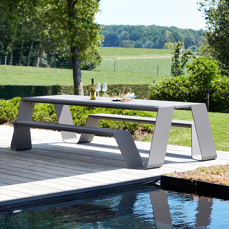 户外桌椅套件连体餐厅咖啡卡座公共露天公园不锈钢休闲组合家具