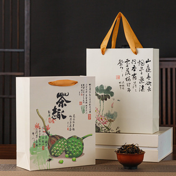 通用竖款茶叶手提袋批发纸袋子红茶绿茶手拎礼品袋茶饼包装袋
