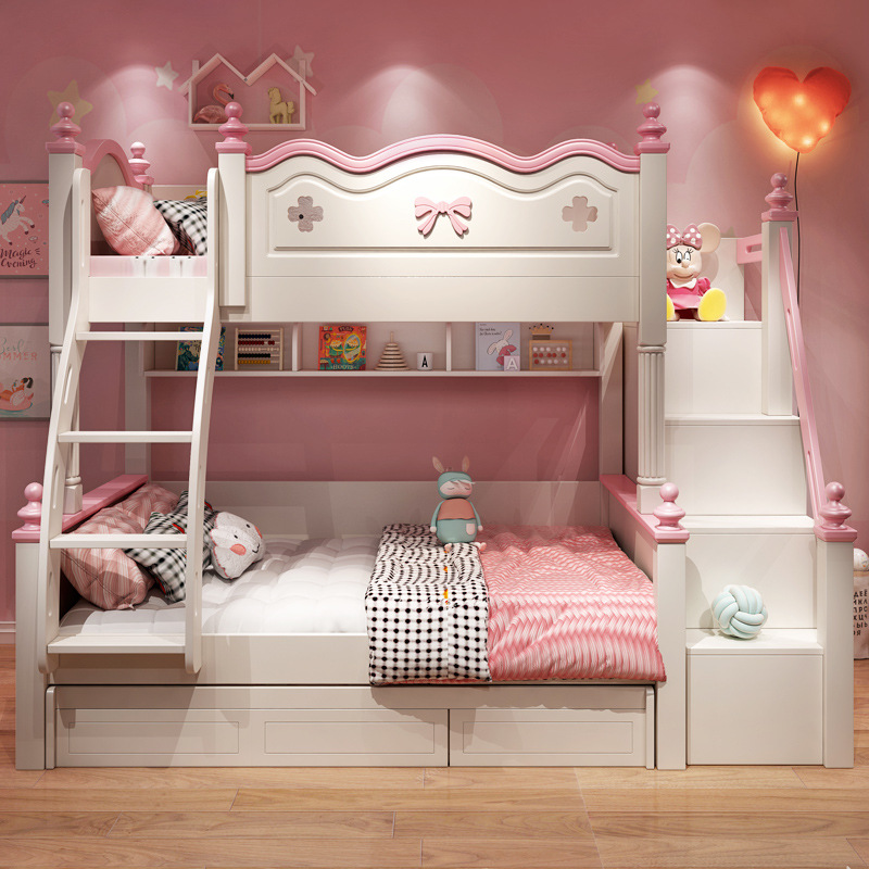 上下床双层床实木子母床双人床上下铺高低床两层儿童床女孩公主床