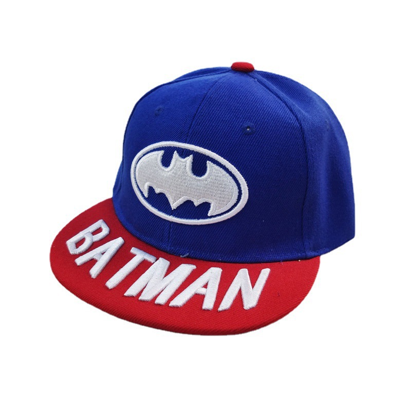 Cross-Border Children Batman Three-Dimensional Embroidery Baseball Cap Kid Cartoon Peaked Cap Boys and Girls Flat Brim Hip Hop Hat