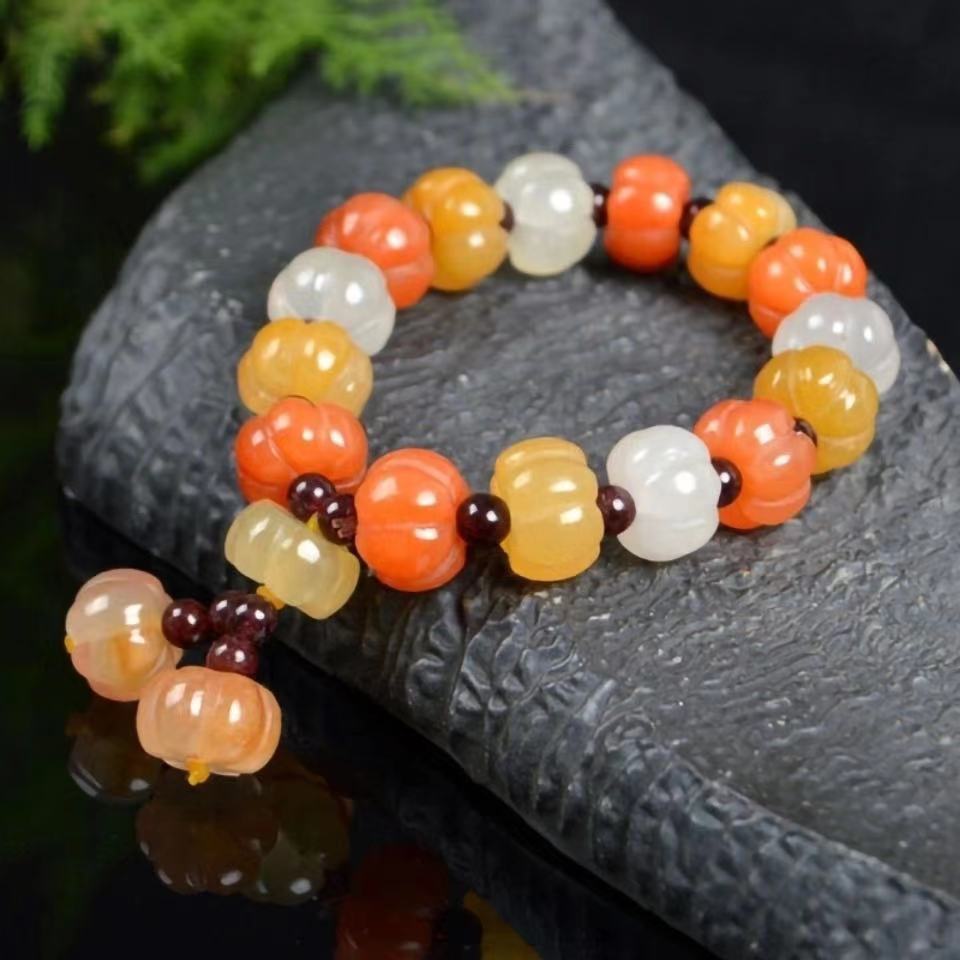 新疆金丝玉手串南瓜珠手链男女情侣款手串 玉石玉器直播礼品现货