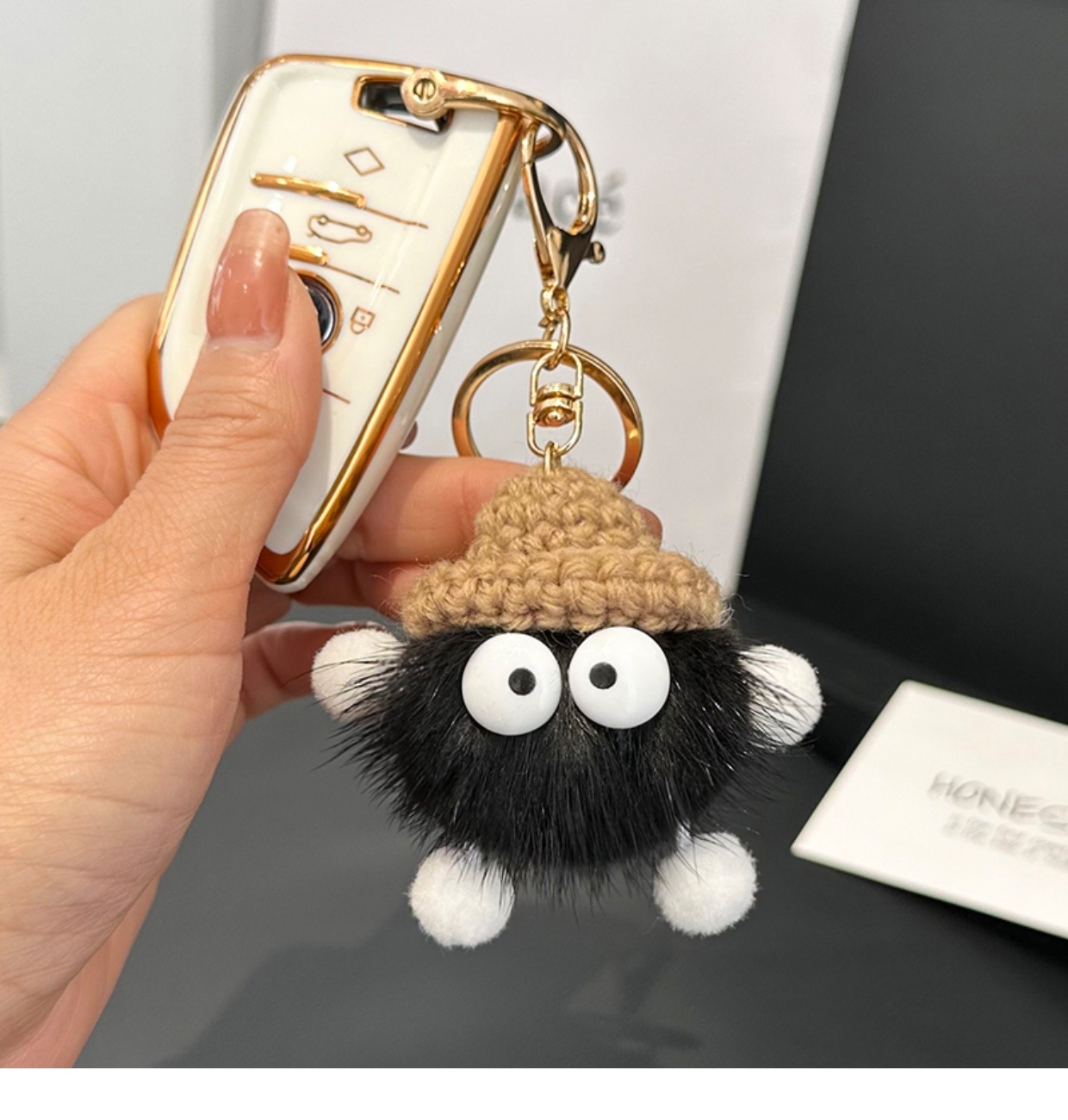 Mink Hair Small Briquette Pendant Car Key Ring Pendant Korean Ins Internet Celebrity Plush School Bag Bag Charm Gift