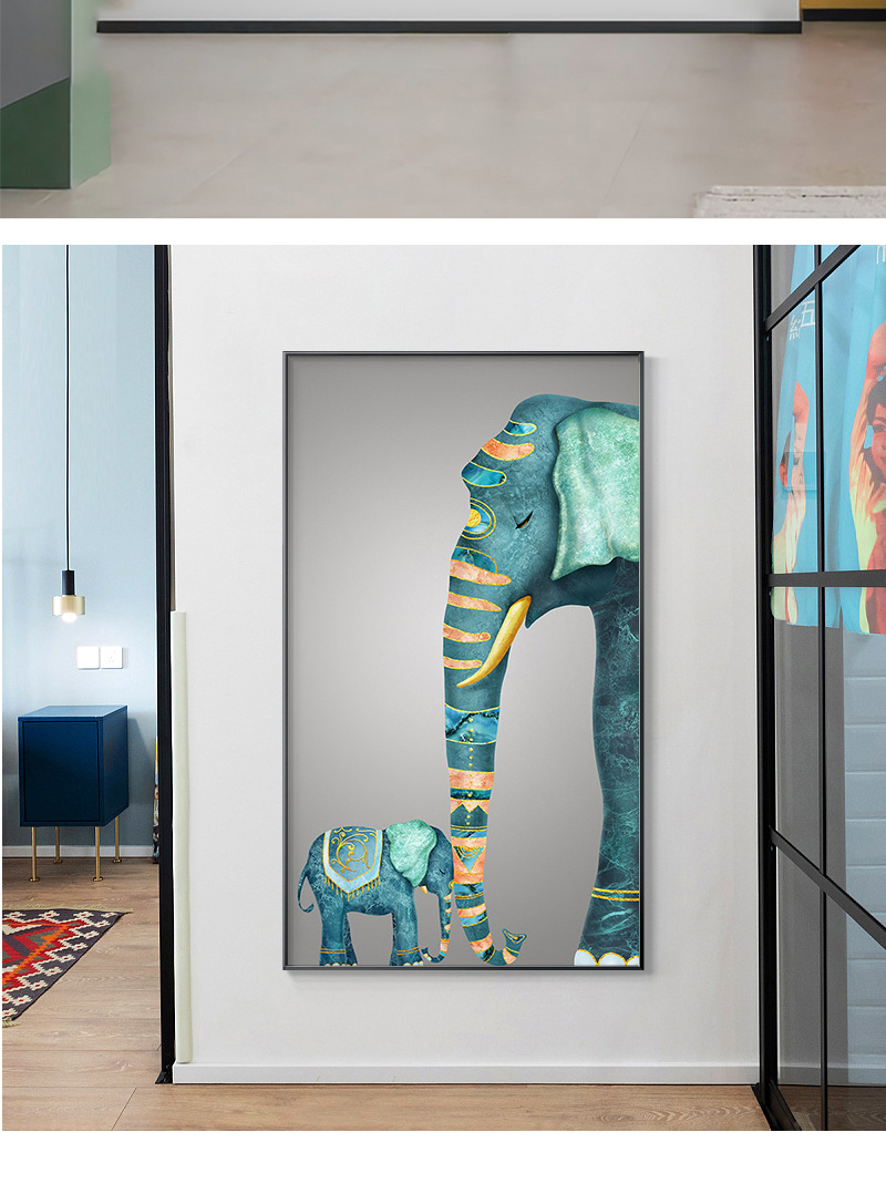 大象入户玄关走廊过道装饰画简约现代招财客厅竖版吉象如意墙壁画