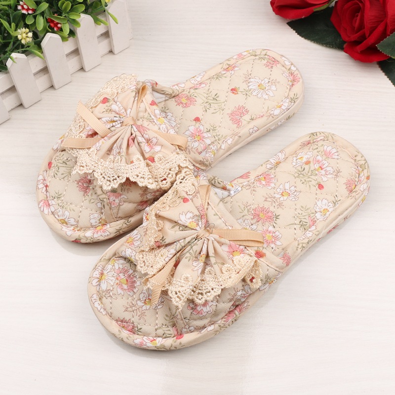 韩版三层加厚女士布艺拖鞋胶粒底居家室内木地板拖鞋