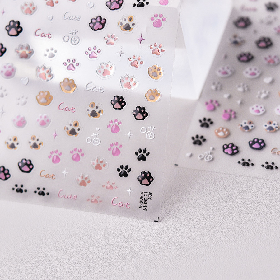 Tomoni Relief Nail Stickers Popular Cute Nail Sticker Factory Wholesale Japanese Cute Cat's Paw 3411