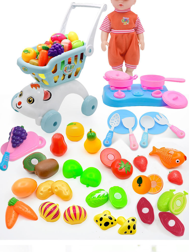 儿童购物车玩具女孩过家家大号仿真超市手推切水果蔬菜套装小伶