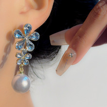 S925银针韩国新款水钻花朵水滴耳环 时尚个性耳钉 气质轻奢高级感