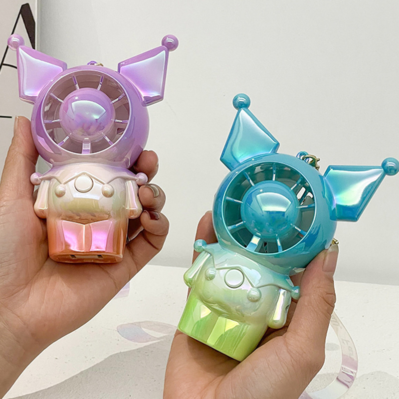 Cartoon Gradient with Keychain Little Fan Second Gear Wind Usb Charging Summer Children Portable Mini Fan