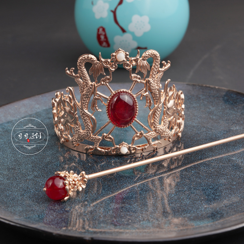 【】汉服头饰发冠男古风发饰大顶簪男子束发仙鹤配饰发簪