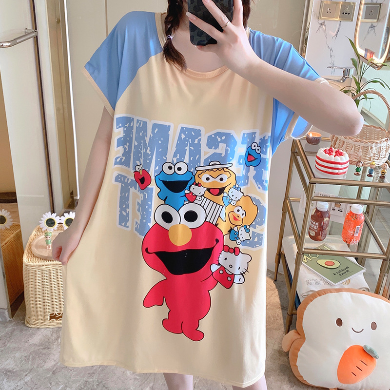 Ins Korean Style Summer Southeast Asian Foreign Orders Popular Pullover Pajamas Women's Cute Sweet Home Wear Nightdress Women's Large Size