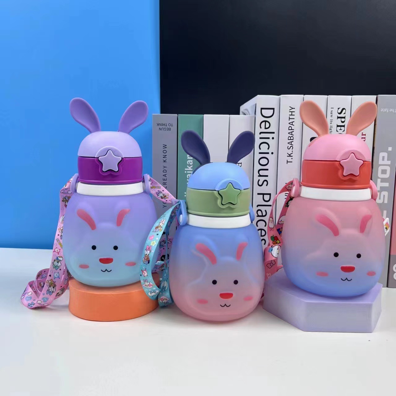 Y96 Children's Thermos Mug Gradient with Straw Bunny Cute Water Glass Student Toddler Anti-Fall Water Pot