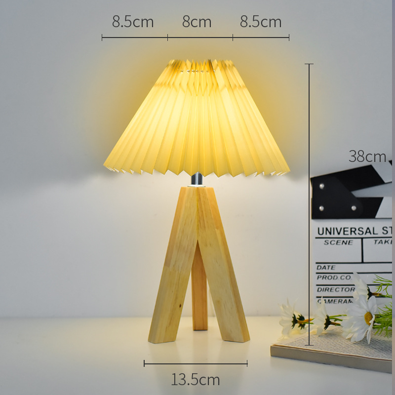 Table Lamp Bedroom Bedside Lamp Internet Celebrity Ins Girl Remote Control Ambience Light Led Nordic Vintage Pleated Decoration Lamp in the Living Room