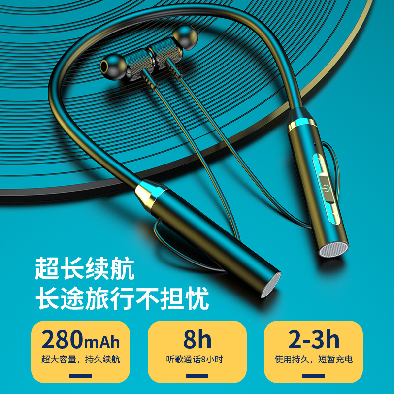 New Bluetooth Wireless Headset Halter Sports Binaural in-Ear Neck Hanging Ultra-Long Standby Endurance Factory Wholesale