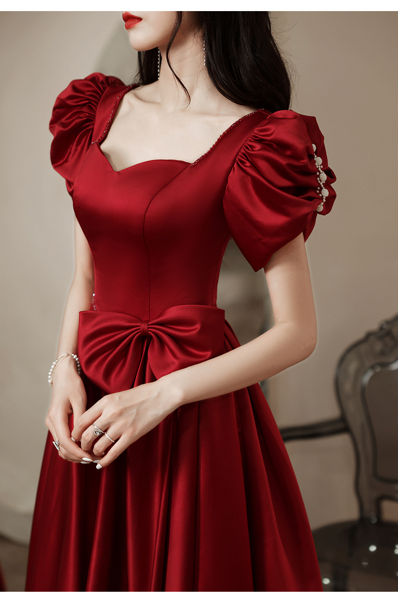 法式敬酒服新娘在逃公主酒红色结婚回门晚礼服女春季长款平时可穿