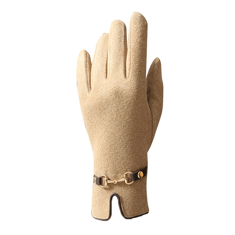 New De Velvet Gloves Women's Winter Fleece-lined Warm Korean Cute Cold-Proof Touch Screen Gloves Cycling and Driving Factory Wholesale