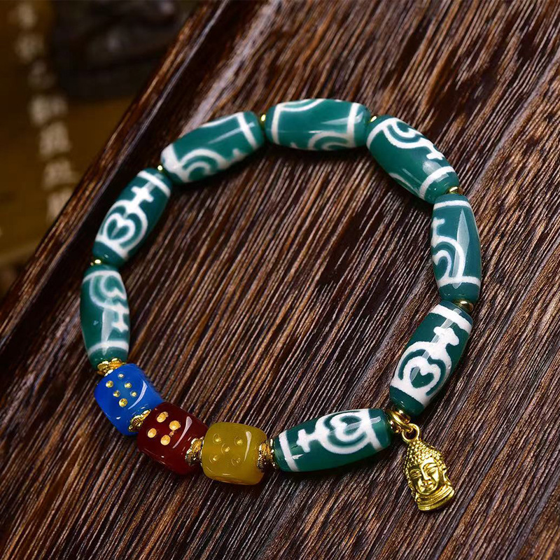 天然宝瓶天珠手串单圈佛头卡子配饰男女款藏式文玩复古玛瑙手链