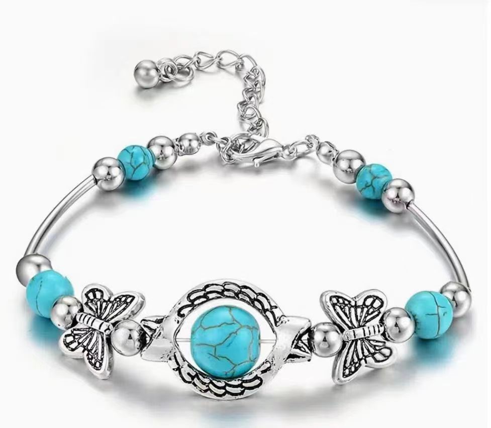 Europe and America Cross Border Popular Ornament All-Match Turquoise Handmade Bracelet Popular Bracelet Ornament Wholesale Butterfly Bracelet