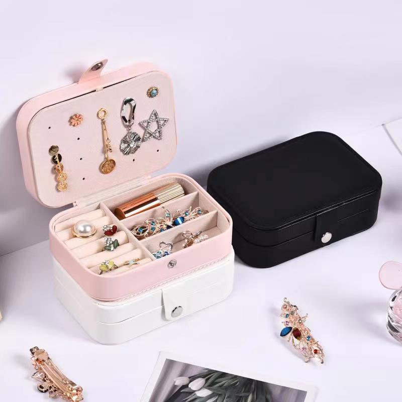 New Double-Layer Convenient Jewelry Box Ear Stud Necklace Ring Storage Box Pu Leather Multi-Functional Jewelry Box Spot