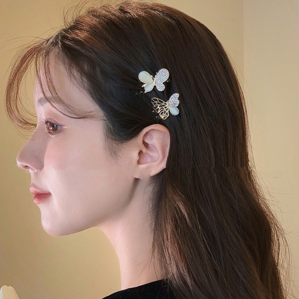 超仙猫眼石蝴蝶发夹女气质碎发刘海夹外出百搭侧边夹发饰