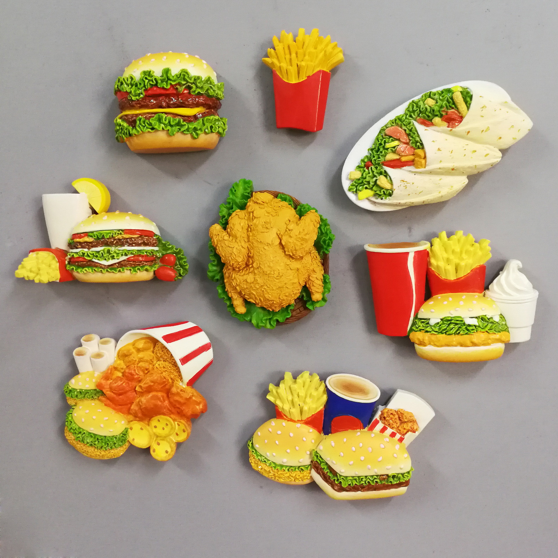 跨镜创意冰箱贴仿真食物汉堡炸鸡美食装饰树脂3d手彩冰箱贴