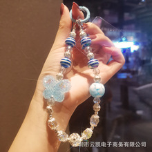 手机挂绳密钻紫爱心水晶链女款时尚ins轻奢风闪钻手工串珠链潮流