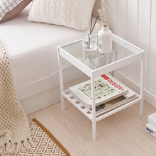 IL床头柜现代简约小型木质卧室柜子玻璃实木边几简易架子置物床边