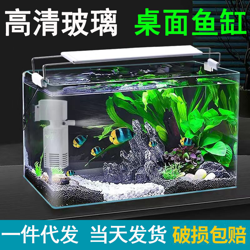 Living Room Small Fish Tank Transparent Hot Bending Glass Integrated Fish Globe with Oxygen Light Landscaping Aquarium Creative