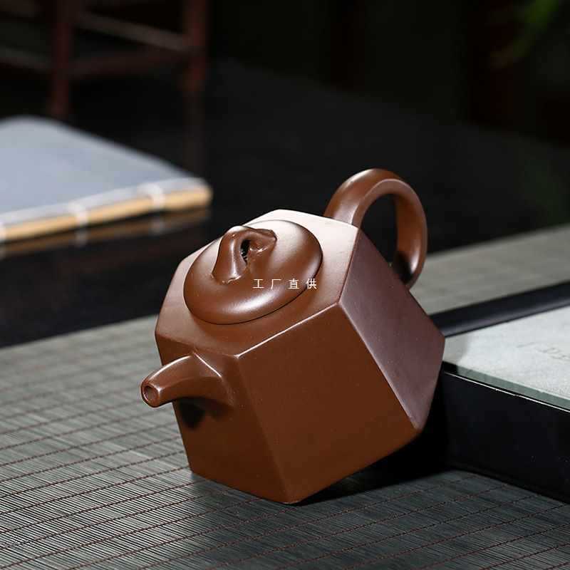 家用泡茶宜兴紫砂壶原矿紫泥六方壶大容量紫沙茶具复古风中式单壶