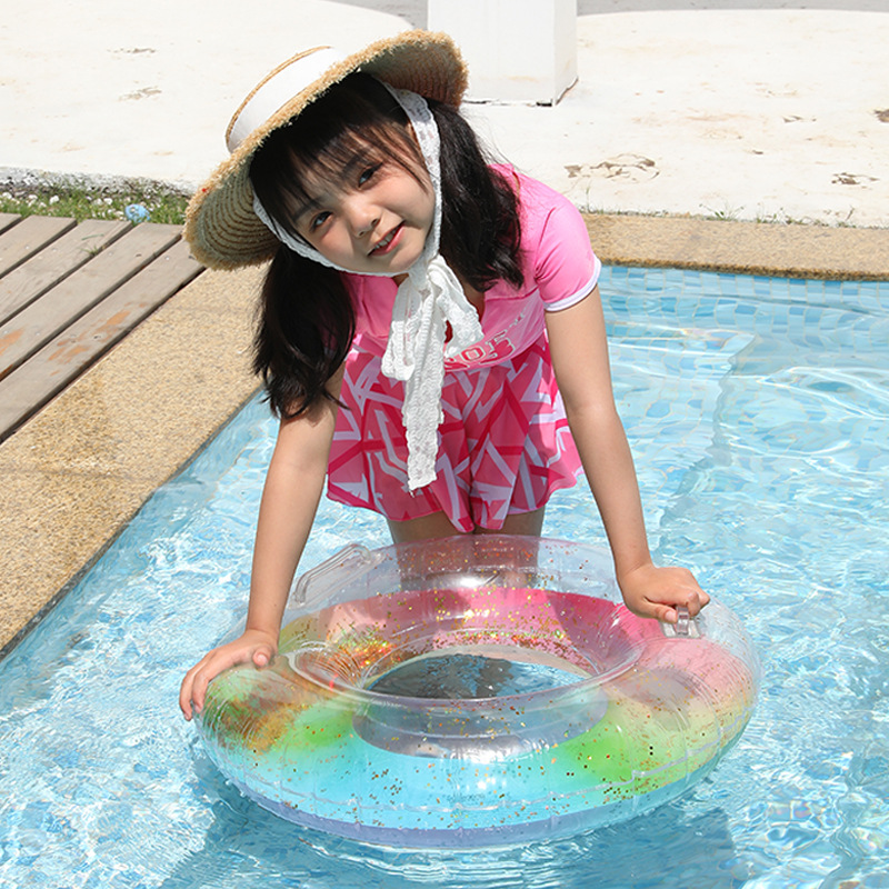 芭夏ins新品充气加厚亮片彩虹霓虹游泳圈儿童小孩游泳圈厂家现货