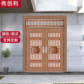 批发不锈钢彩钢双开门 农村家用自建房门不锈钢防盗门彩钢大门