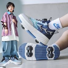 暴走鞋男童2025新款春夏儿童轮滑鞋皮面四轮溜冰鞋女童学生爆走鞋