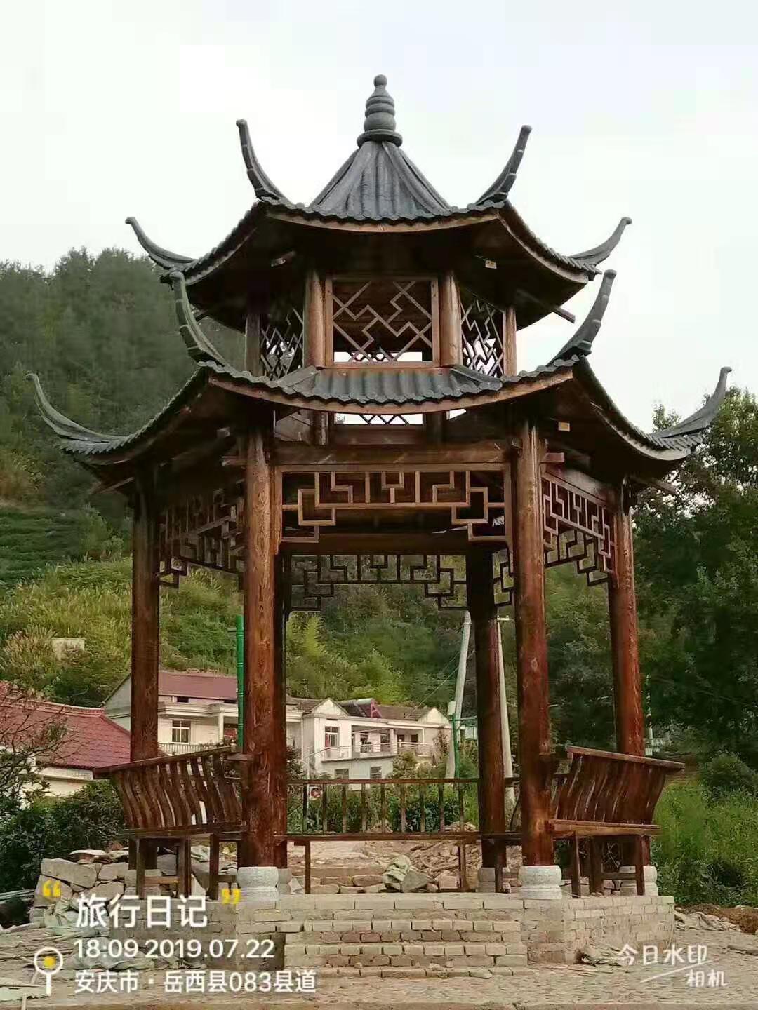 双层古建六角亭花园凉亭户外亭子庭院简易实木防腐木别墅木屋凉亭
