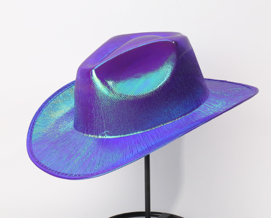 Neon Flash Space Cowboy Hat-Fun Metal Holographic Party Disco Female Cowboy Hat