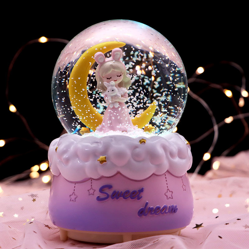 Moon Princess Crystal Ball Music Box Cartoon Ornaments Snow Light Student Creativity Gift Birthday Gift Boutique