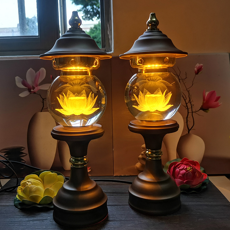 5h6s批发新款水晶led莲花灯佛供灯七彩家居灯供灯摆设插电佛灯家