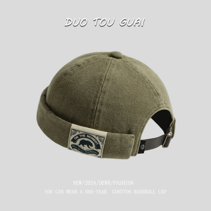 无檐瓜皮帽男日系水洗复古软顶雅痞帽子女街头黑色地主帽潮四季款-阿