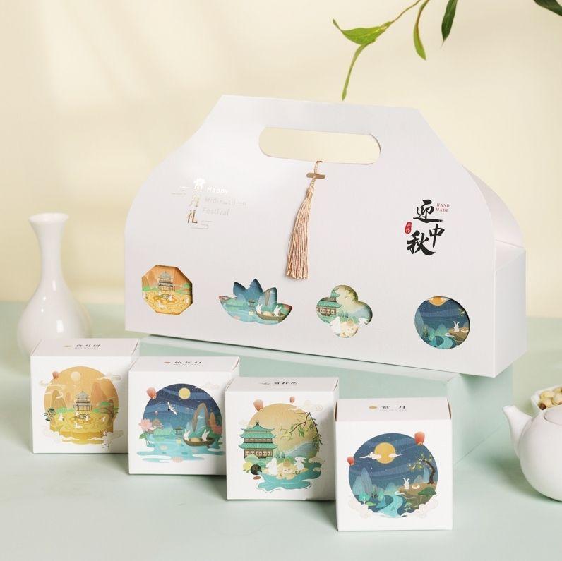中国风月饼盒子批发空盒中秋节礼品盒4粒创意包装盒彩盒纸盒新款