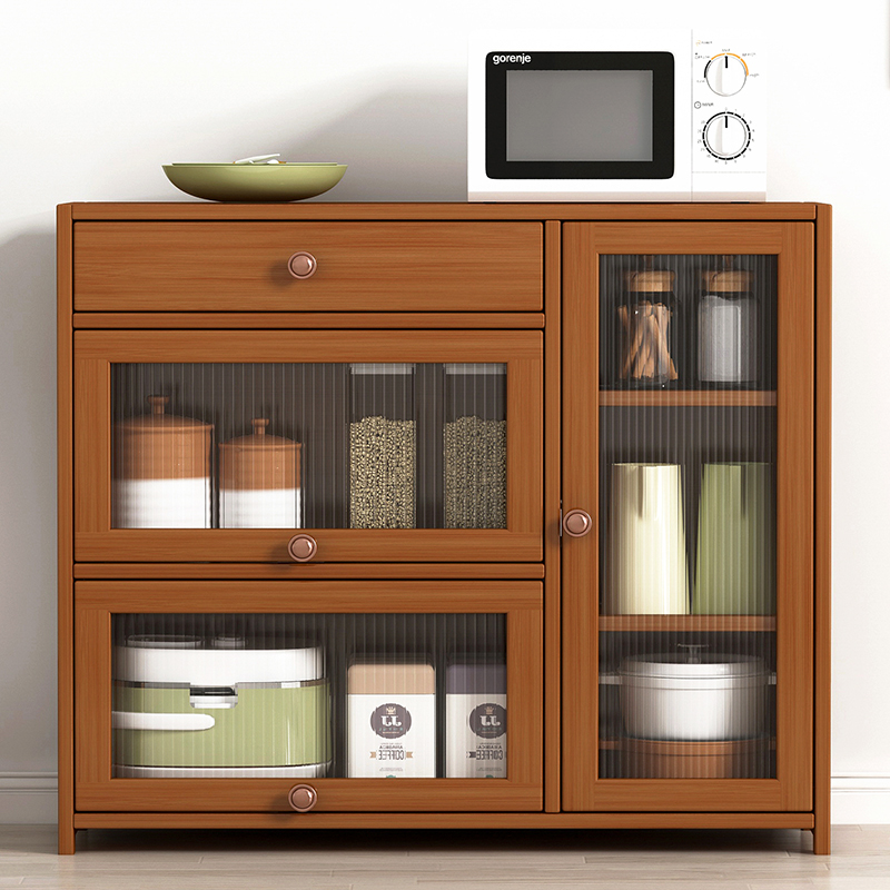 带抽屉餐边柜防尘家用室内落地置物架简约实木新款储物柜网红多层