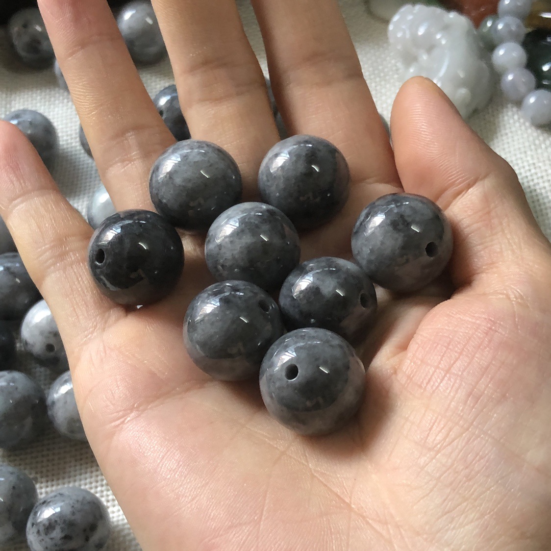 批发缅甸乌鸡种缅甸翡翠手串 18mm男款乌鸡翡翠手链送礼自用