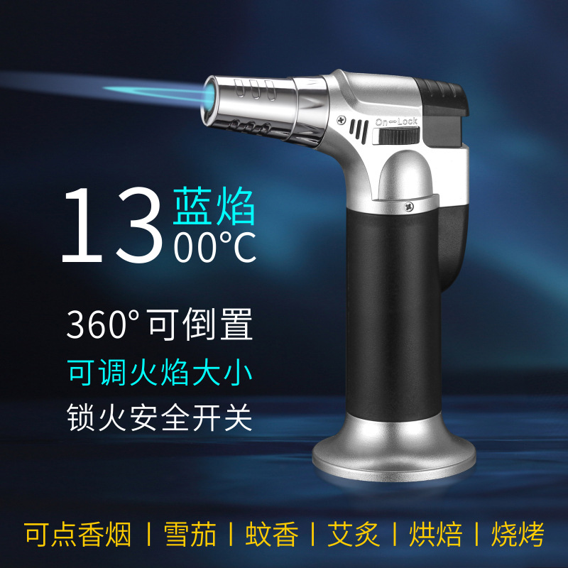 simple moxibustion lighter windproof flame gun mini straight high temperature inflatable inverted spray gun metal wholesale